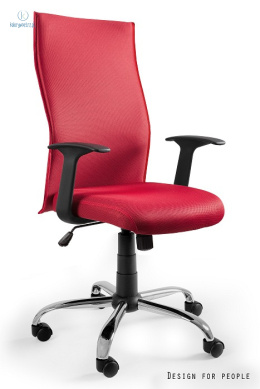 UNIQUE - nowoczesny fotel biurowy obrotowy BLACK ON BLACK, czerwony
