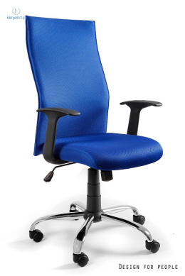UNIQUE - nowoczesny fotel biurowy obrotowy BLACK ON BLACK, niebieski