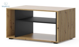 BIM FURNITURE - nowoczesny/loftowy stolik kawowy z półką AURIS , 87x55 cm, kolor dąb artisan/czarny mat