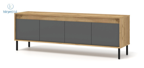 BIM FURNITURE - nowoczesna elegancka szafka RTV NESTA-166, 166x56 cm - kolor dąb craft złoty/bazalt