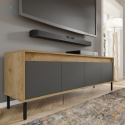 BIM FURNITURE - nowoczesna elegancka szafka RTV NESTA-166, 166x56 cm - kolor dąb craft złoty/bazalt