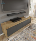 BIM FURNITURE - nowoczesna elegancka szafka RTV NESTA-166, 166x56 cm - kolor dąb craft złoty/bazalt