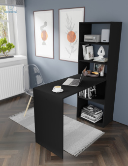 BIM FURNITURE - nowoczesne biurko z półkami HARMONY BLACK, 150x120 cm, kolor czarny mat