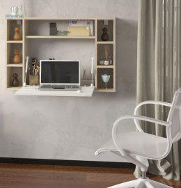 BIM FURNITURE - składane, ścienne biurko z półkami MUSE SONOMA & WHITE, 94x62 cm, kolor dąb sonoma/biały połysk