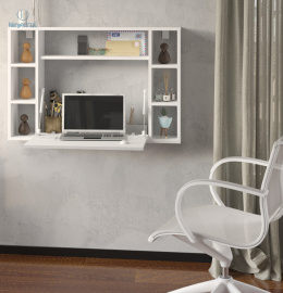 BIM FURNITURE - składane, ścienne biurko z półkami MUSE WHITE GLOSS, 94x62 cm, kolor biały połysk