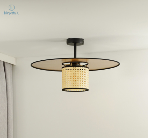 DUOLLA - lampa sufitowa z abażurem TOKYO GLAMOUR RATTAN, złota/słomkowa