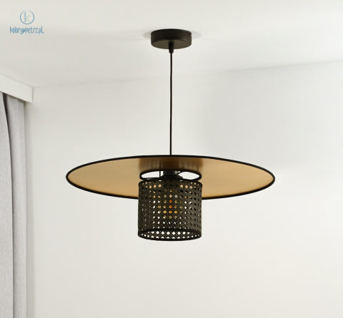 DUOLLA - lampa wisząca z abażurem TOKYO GLAMOUR RATTAN, złota/czarna