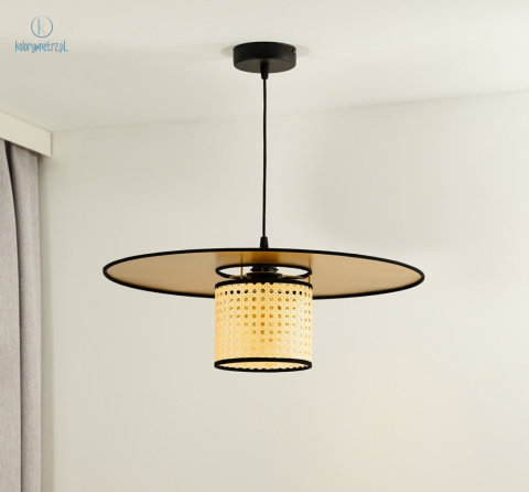 DUOLLA - lampa wisząca z abażurem TOKYO GLAMOUR RATTAN, złota/słomkowa