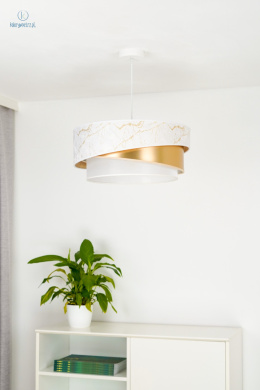 DUOLLA - lampa wisząca glamour z abażurem TRIO KOBO, 45x20 cm biały marmur/ecru