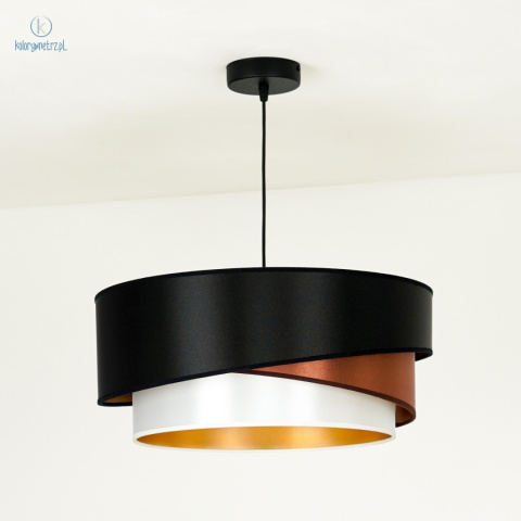 DUOLLA - lampa wisząca glamour z abażurem TRIO KOBO, 45x20 cm czarna/miedziana/biała