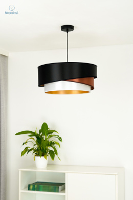 DUOLLA - lampa wisząca glamour z abażurem TRIO KOBO, 45x20 cm czarna/miedziana/biała