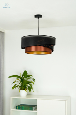 DUOLLA - lampa wisząca glamour z abażurem TRIO KOBO, 45x20 cm czarny marmur/miedziany