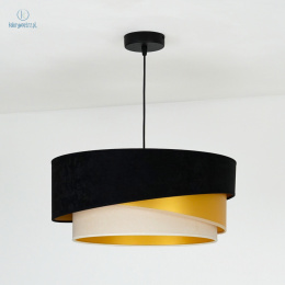DUOLLA - lampa wisząca glamour z abażurem TRIO KOBO, 45x20 cm czarny/ecru