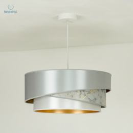 DUOLLA - lampa wisząca glamour z abażurem TRIO KOBO, 45x20 cm srebrna/szary marmur/biały
