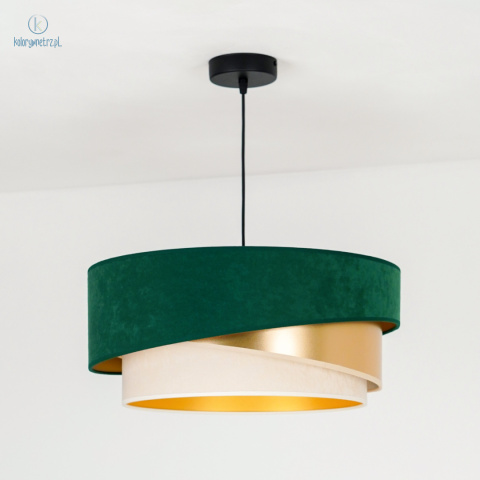 DUOLLA - lampa wisząca glamour z abażurem TRIO KOBO, 45x20 cm zieleń butelkowa/ecru