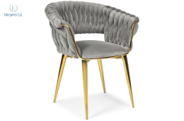 FERTONE - stylowe krzesło glamour z welurem IRIS, szare/złote