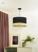 DUOLLA - lampa wisząca z abażurem boho DOUBLE, 40x25 cm czarna/rattan słomkowy