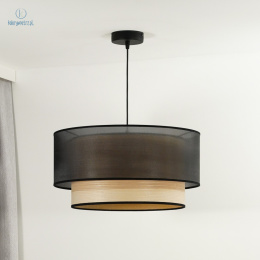 DUOLLA - lampa wisząca z abażurem glamour WOOD, 45x22 cm czarna/jesion