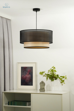 DUOLLA - lampa wisząca z abażurem glamour WOOD, 45x22 cm czarna/jesion