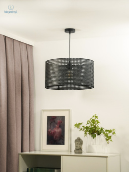 DUOLLA - lampa wisząca z abażurem w stylu boho ROLLER RATTAN, 45x25 cm czarna