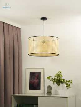DUOLLA - lampa wisząca z abażurem w stylu boho ROLLER RATTAN, 45x25 cm słomkowa/czarna