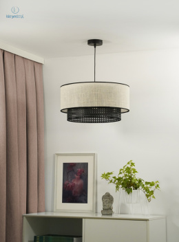 DUOLLA - nowoczesna lampa wisząca z abażurem BOHO, 45x22 cm juta biała/rattan czarny