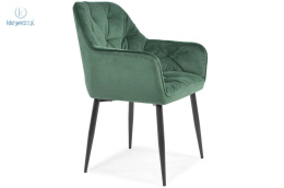 FERTONE - welurowe krzesło do salonu/sypialni EMMA, zieleń butelkowa/czarny