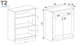 JARSTOL - klasyczna komoda z szufladą i drzwiczkami TADEUSZ T2, 90x110 cm, kolor dąb lefkas