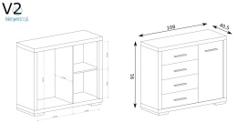 JARSTOL - nowoczesna, mała komoda z 4 szufladami VEGAS V-2, 108x91 cm - kolor dąb santana ciemny