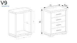 JARSTOL - nowoczesna, mała komoda z 4 szufladami VEGAS V-9, 70x91 cm - kolor dąb santana ciemny