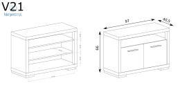 JARSTOL - nowoczesna, mała szafka RTV stojąca, dwudrzwiowa VEGAS V-21, 97x66 cm - kolor dąb santana ciemny