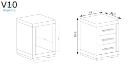 JARSTOL - nowoczesna szafka nocna z 3 szufladami VEGAS V-11, 45x55 cm - kolor dąb santana ciemny