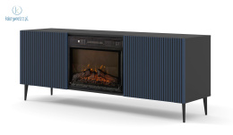 BIM FURNITURE - nowoczesna szafka RTV z kominkiem elektrycznym RAVENNA 2D, 170x63 cm czarna/navy blue