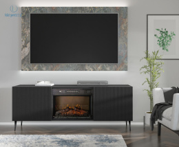 BIM FURNITURE - nowoczesna szafka RTV z kominkiem elektrycznym RAVENNA 2D, 170x63 cm czarny