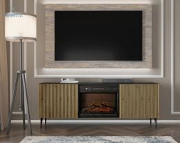 BIM FURNITURE - nowoczesna szafka RTV z kominkiem elektrycznym RAVENNA 2D, 170x63 cm dąb artisa/czarny