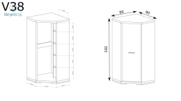 JARSTOL - nowoczesna szafa narożna VEGAS V-38, 192x90 cm - dąb santana ciemny